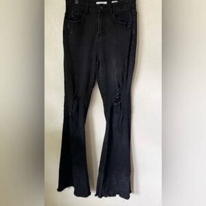 Black Distressed Flare Jeans